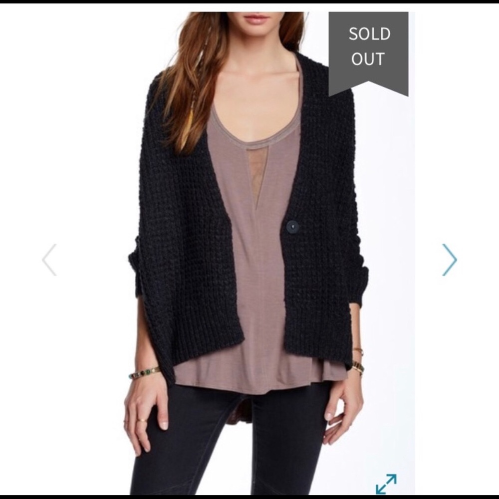 Free People Black Chunky Knit Open Cardigan